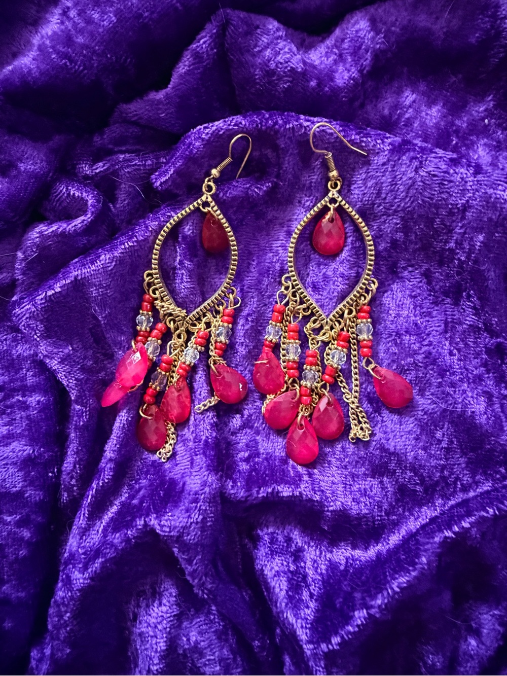 Gold-Tone Earrings with Red Beads